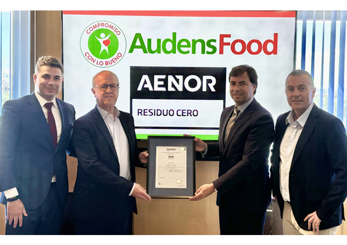 Audens Food recibe el certificado Residuo Cero de AENOR
